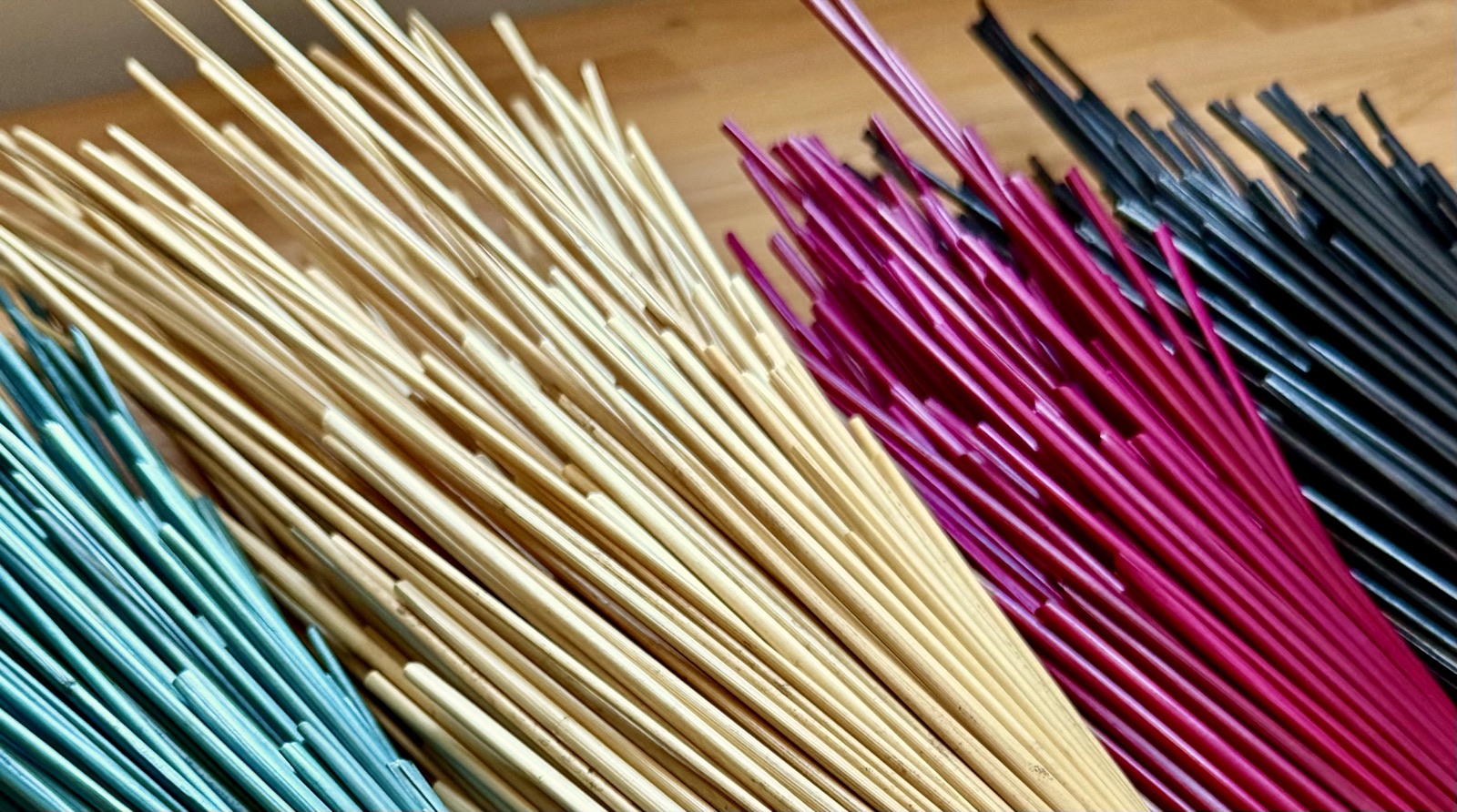 Carefully selected raw straw materials showing different textures and grain directions